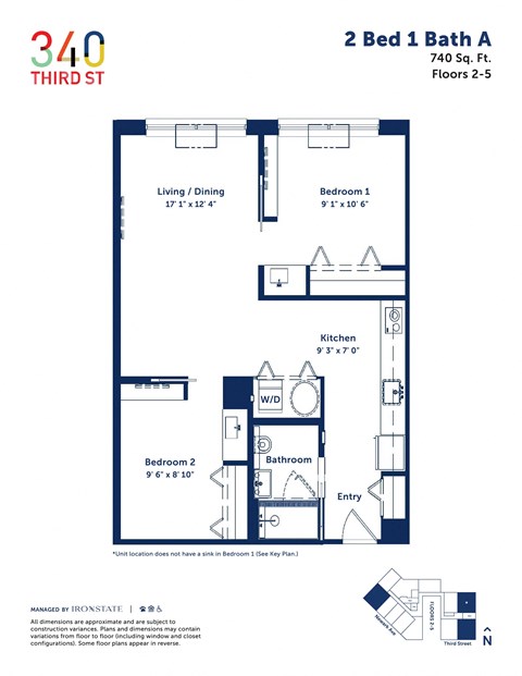 a floor plan of a 2 bedroom unit with a bathroom and a balcony